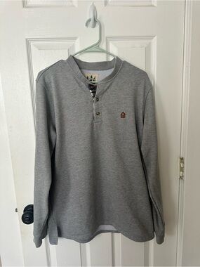 Kiel James Patrick Grey Henley Sweatshirt with Chest Patch